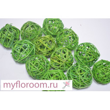 Набор шаров из ротанга D5см зеленый (12шт) (3287)