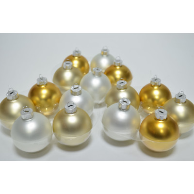 Набор шаров D6см в тубе микс (стекло) золото-белый (15шт) (8107)