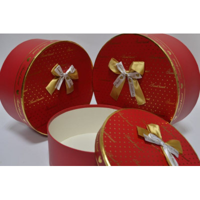 Набор шляпных коробок "Sweet heart" (3шт) D24см*Н11см / D22см*Н9см / D19см*Н8см красный (0625)