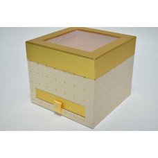 Коробка подарочная с прозрачной крышкой и ящичком 19см*19см*16,5см бежевая (6866)