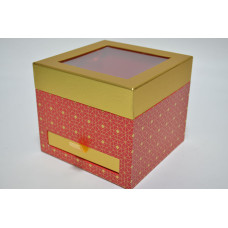 Коробка подарочная с прозрачной крышкой и ящичком 19см*19см*16,5см красная (6873)