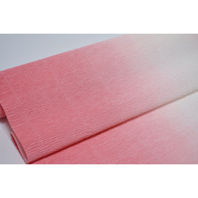 1-20 Гофрированная бумага с переходом 50см*2,5м (Италия) 600/4 нежно-розовая / белая (0045)