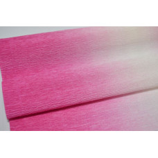 Гофрированная бумага с переходом 50см*2,5м (Италия) 600/1 ярко-розовая / белая (0014)