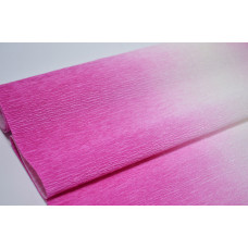 Гофрированная бумага с переходом 50см*2,5м (Италия) 600/1 ярко-розовая / белая (0014)