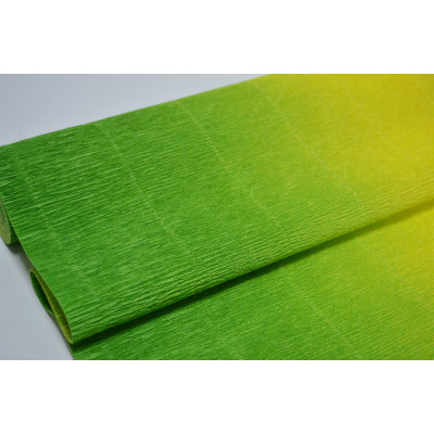 1-40 Гофрированная бумага с переходом 50см*2,5м (Италия) 600/5 зеленая / желтая (0052)