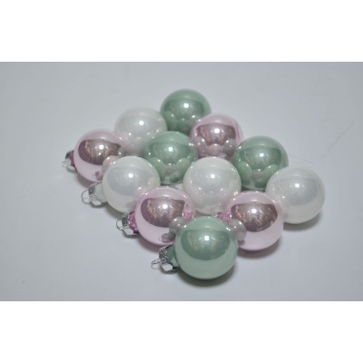 Набор шаров D3см в тубе микс (стекло) зеленый-белый-розовый (12шт) (3230)