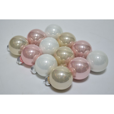 Набор шаров D4см в тубе микс (стекло) белый-розовый-крем (12шт) (7919)