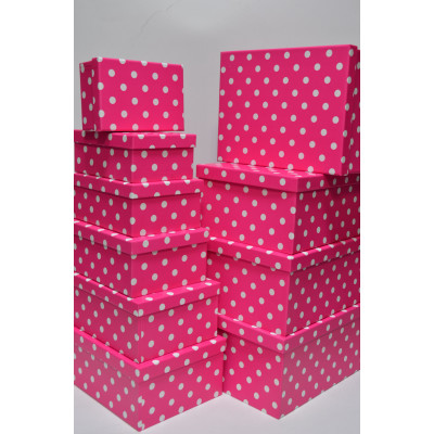 Набор коробок (10шт) "Горох на розовом" 37*28*16см-18*12*7см