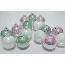 Набор шаров D6см в тубе микс (стекло) зеленый-белый-розовый (15шт) (3513)