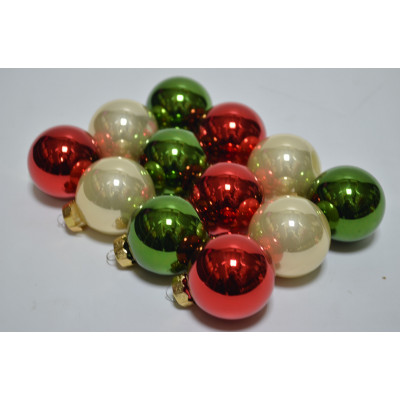 Набор шаров D4см в тубе микс (стекло) зеленый-красный-крем (12шт) (7896)
