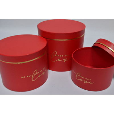 Набор шляпных коробок "Love" (3шт) D17см*Н12см / D15см*Н9,5см / D13см*Н8см красный (8899)