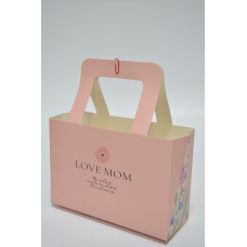 Коробка для цветов "LOVE MOM" 20,5см*14см*8см*24см розовая (0808)
