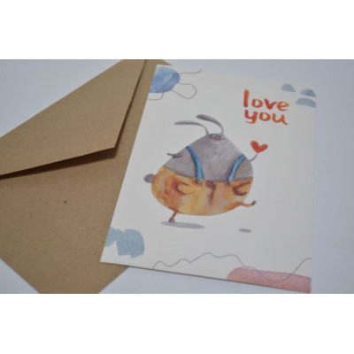 Открытка с конвертом "love you" 10см*15см (5шт) (9224) (арт.183)
