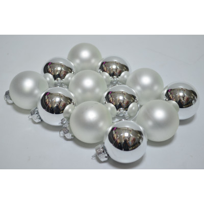 Набор шаров D4см в тубе микс (стекло) серебро (12шт) (7810)